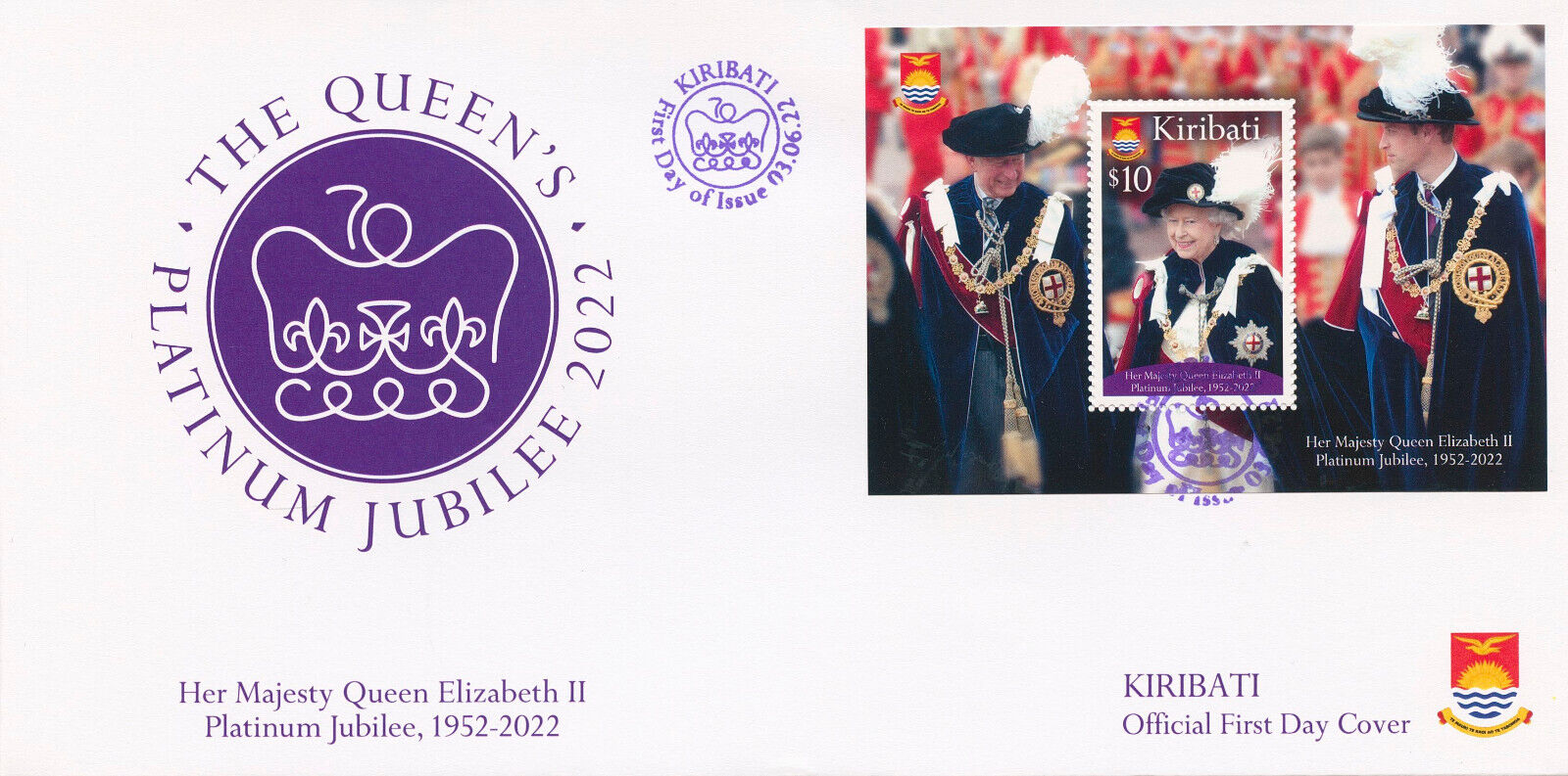 Kiribati 2022 FDC Royalty Stamps Queen Elizabeth II Platinum Jubilee 1v M/S