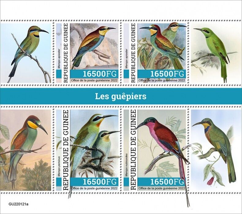 Guinea 2022 MNH Birds on Stamps Bee-Eaters European Bee-Eater 4v M/S