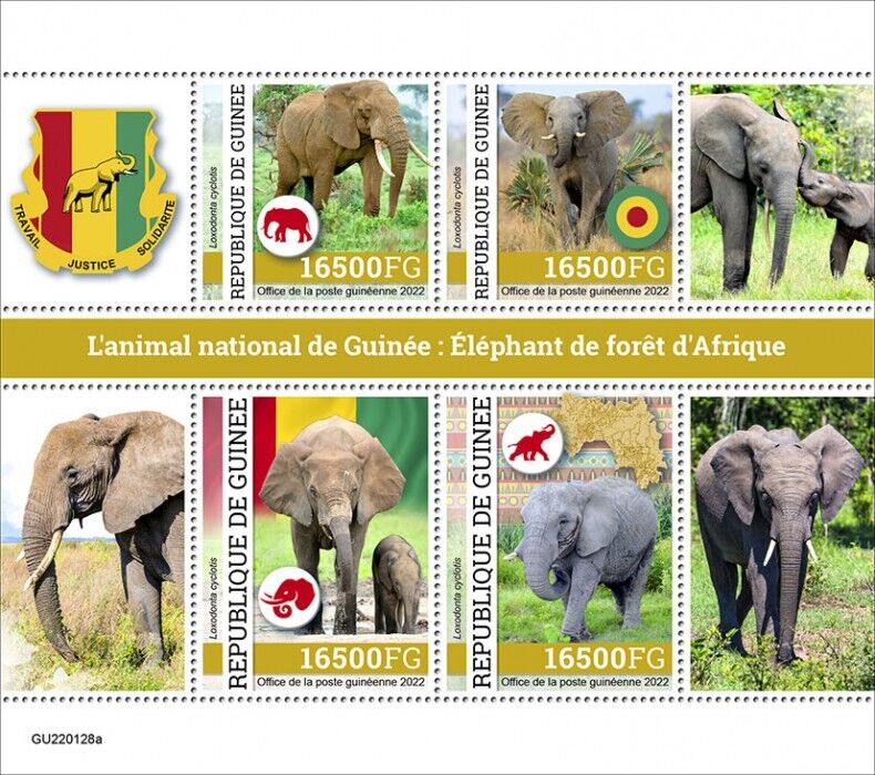 Guinea 2022 MNH Wild Animals Stamps Elephants African Forest Elephant 4v M/S