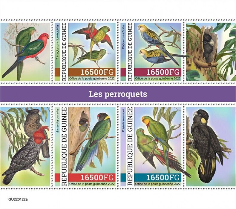 Guinea 2022 MNH Birds on Stamps Parrots Lorikeet Rosella Superb Parrot 4v M/S
