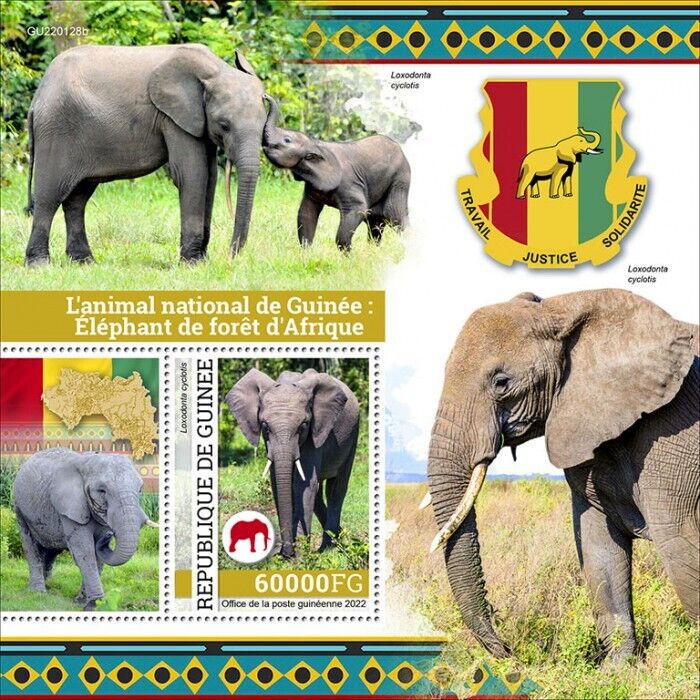 Guinea 2022 MNH Wild Animals Stamps Elephants African Forest Elephant 1v S/S