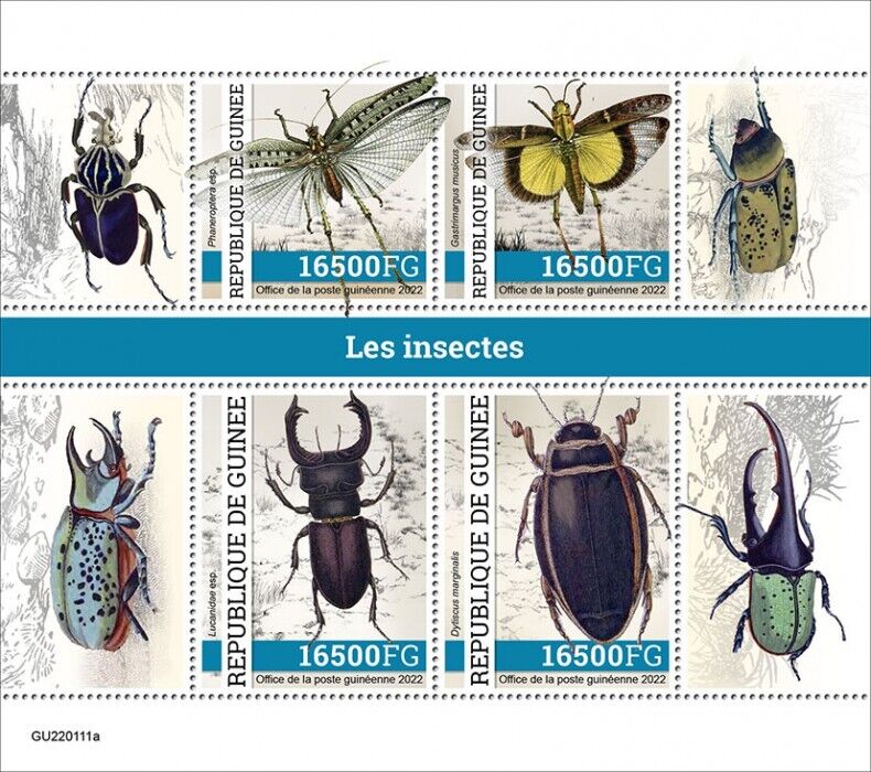 Guinea 2022 MNH Insects Stamps Beetles Crickets Locusts Grasshoppers 4v M/S