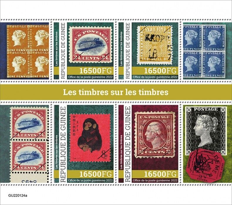 Guinea 2022 MNH Stamps-on-Stamps Stamps Inverted Jenny Penny Black SOS 4v M/S