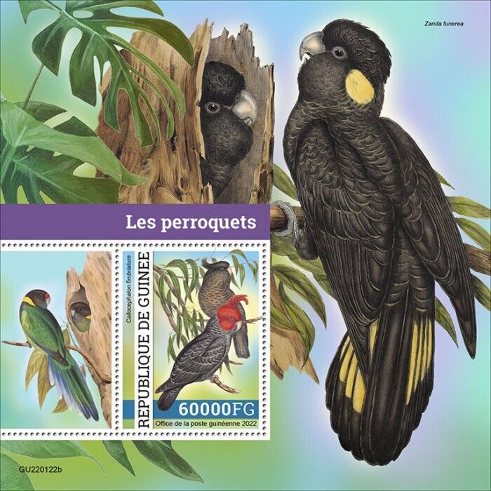 Guinea 2022 MNH Birds on Stamps Parrots Cockatoos Gang-Gang Cockatoo 1v S/S