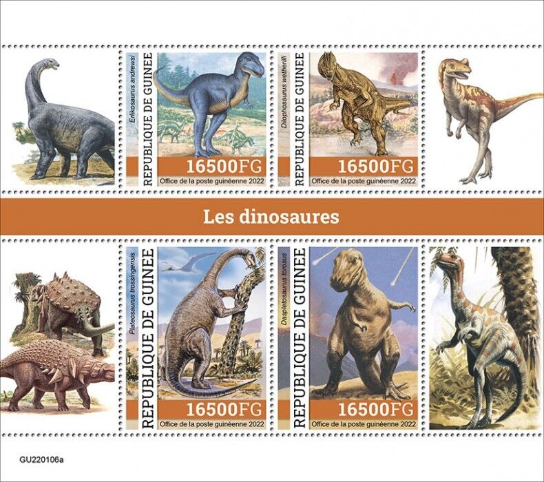 Guinea 2022 MNH Dinosaurs Stamps Prehistoric Animals Daspletosaurus 4v M/S