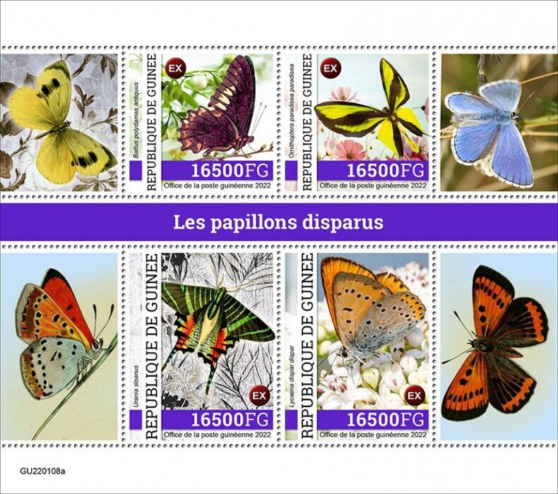 Guinea 2022 MNH Butterfly Stamps Extinct Butterflies 4v M/S