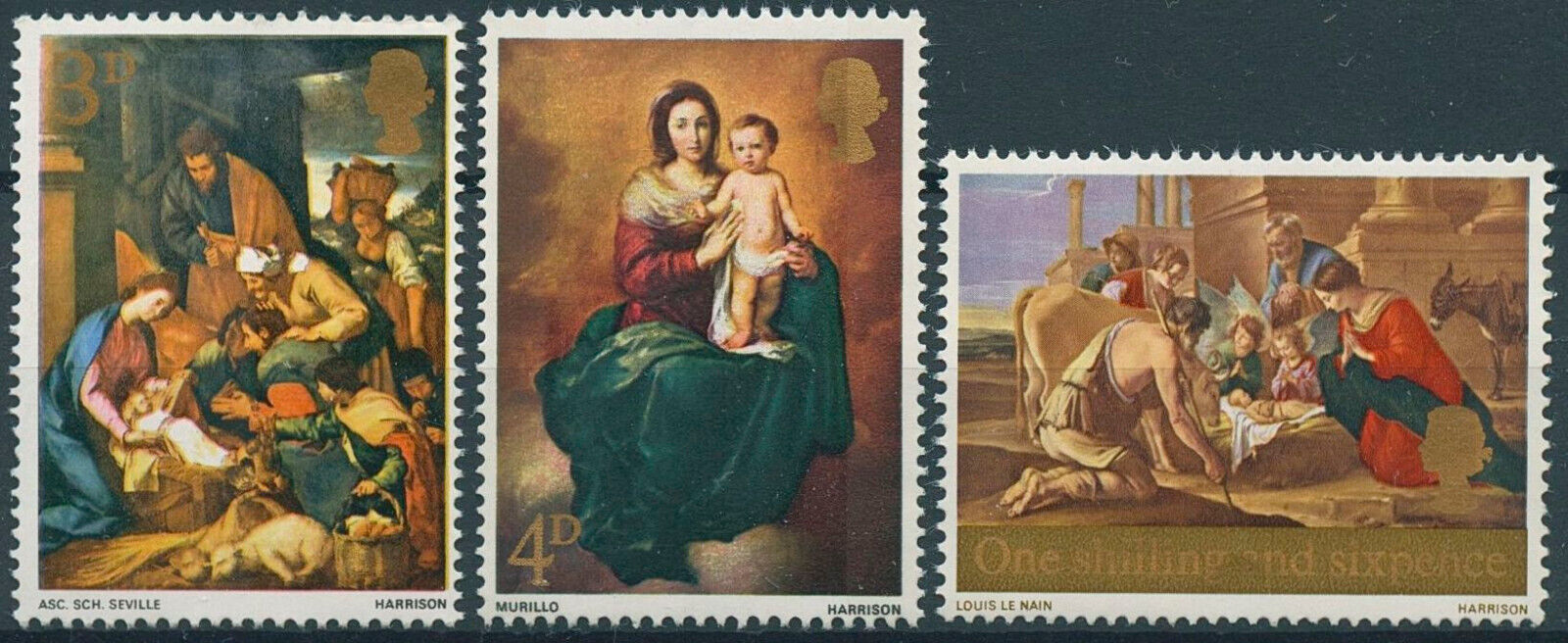 GB 1967 MNH Christmas Stamps Nativity Art Paintings Murillo Louis Le Nain 3v Set