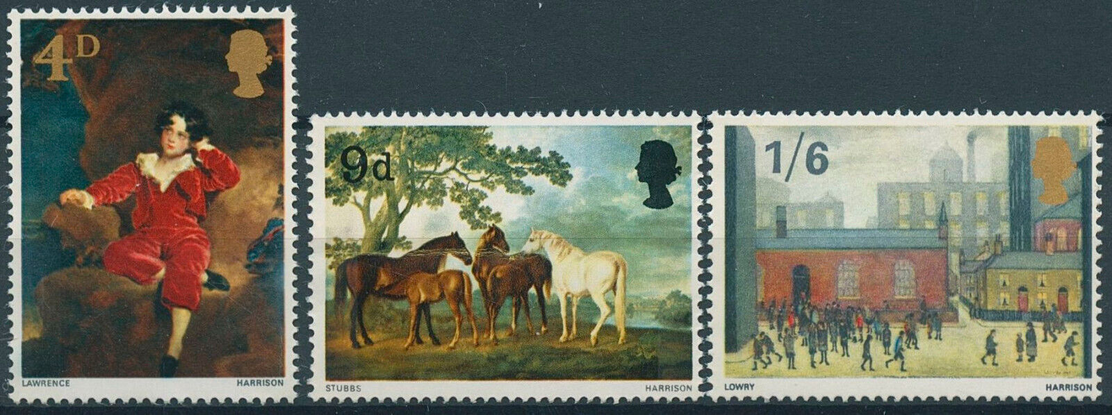 GB 1967 MNH Art Stamps British Paintings Stubbs Horses Lawrence Lowry 3v Set