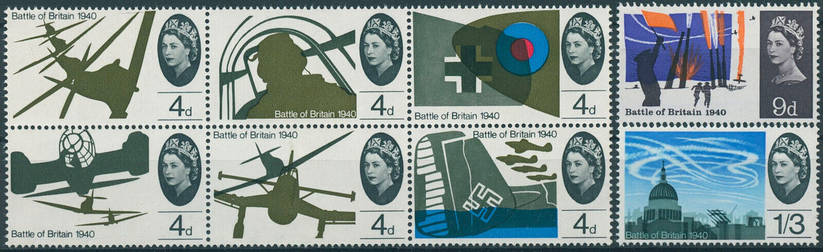 GB 1965 MNH Military Stamps WWII WW2 Battle of Britain 1940 2v Set + 6v Block
