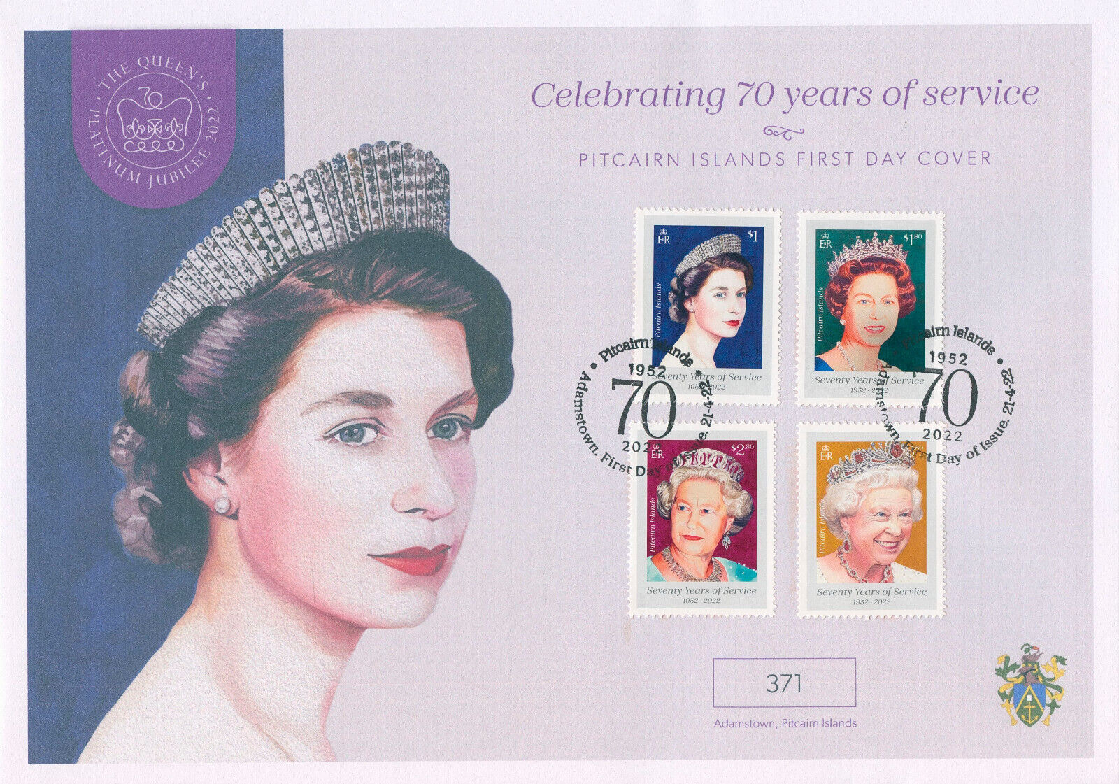 Pitcairn Islands 2022 FDC Royalty Stamps Queen Elizabeth II Platinum Jub 4v Set