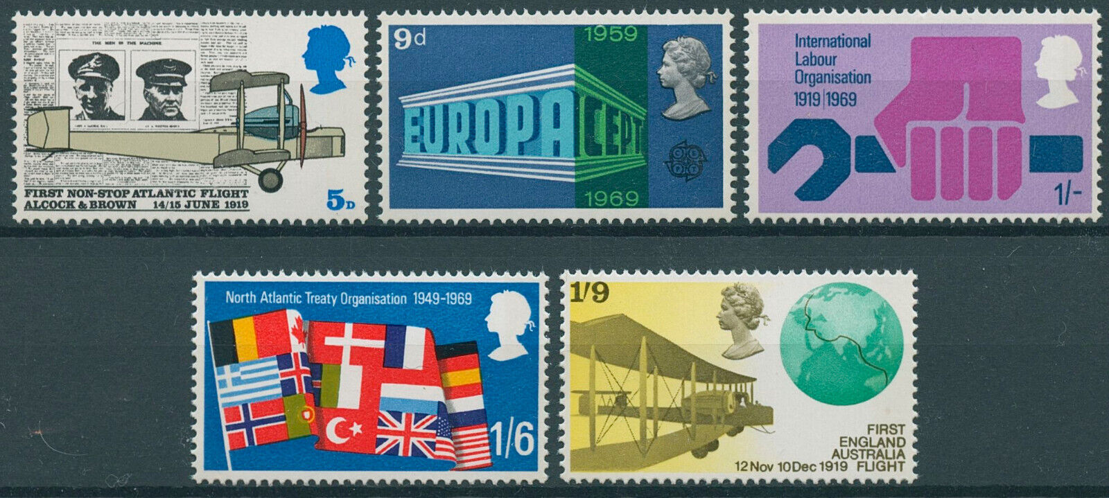 GB 1969 MNH Aviation Stamps Anniversaries Flight Europa CEPT NATO ILO 5v Set
