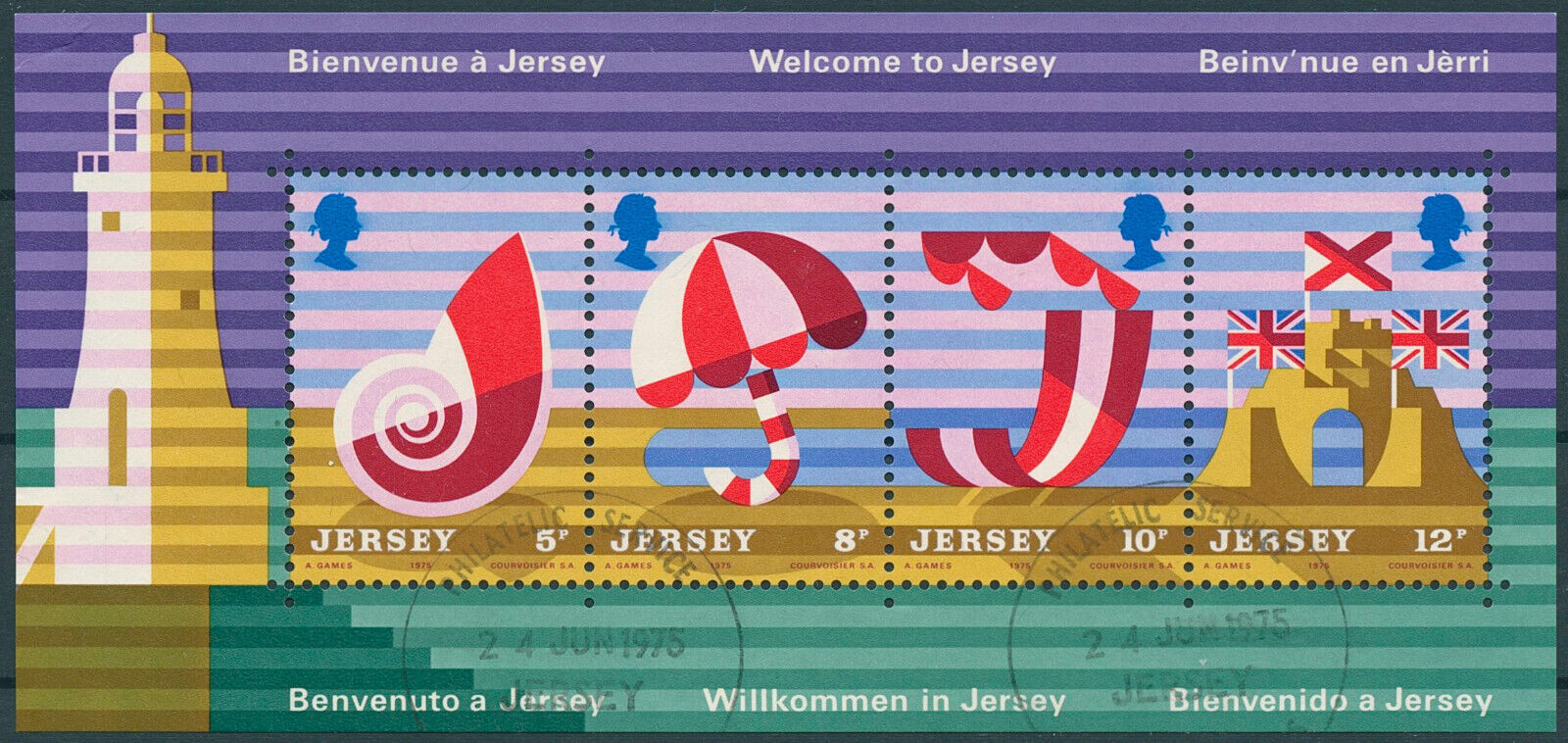 Jersey 1975 CTO Tourism Stamps Seashells Sandcastles Flags 4v M/S
