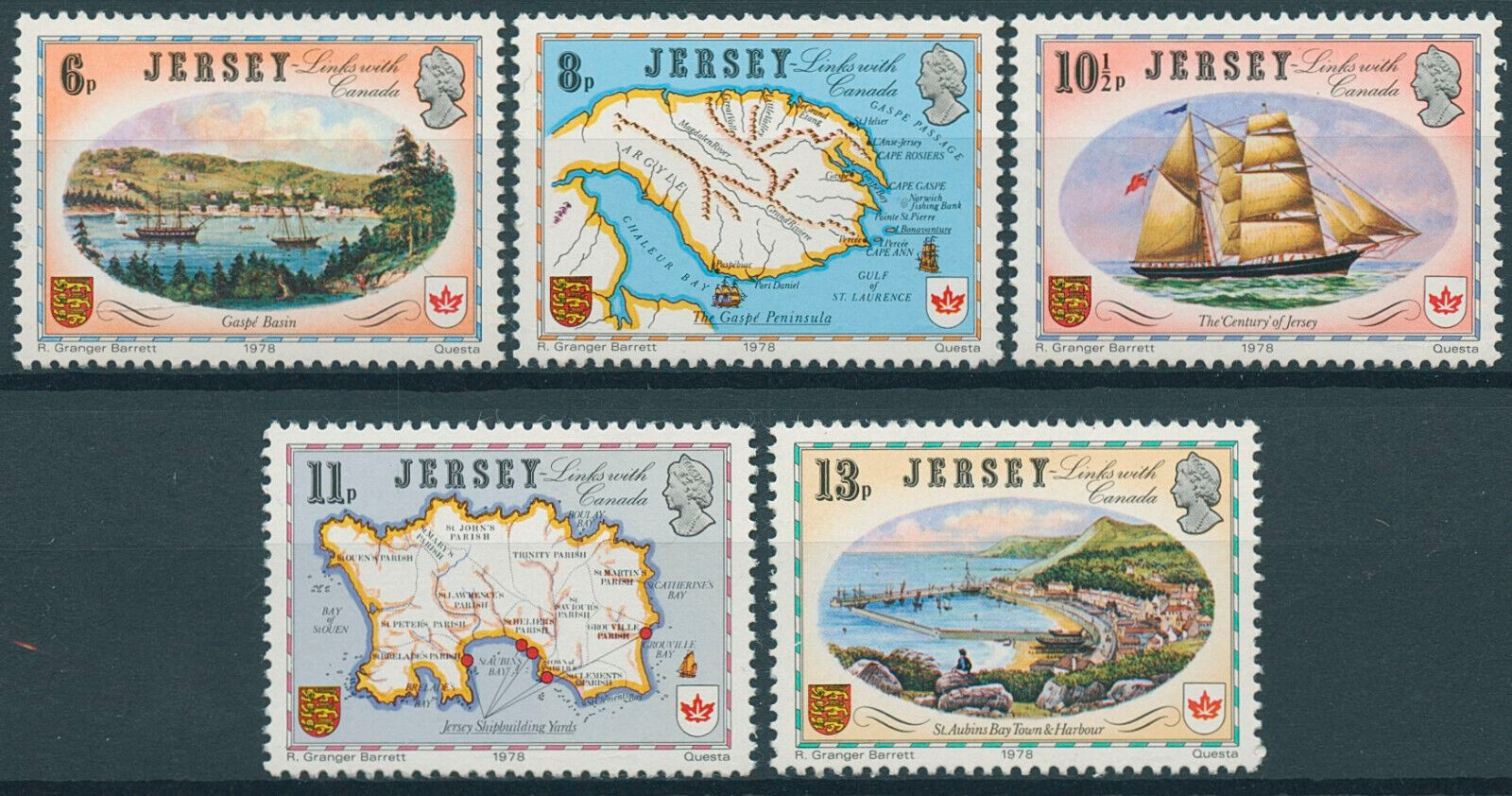 Jersey 1978 MNH Ships Stamps Links with Canada Maps Cartography Nautical 5v Set