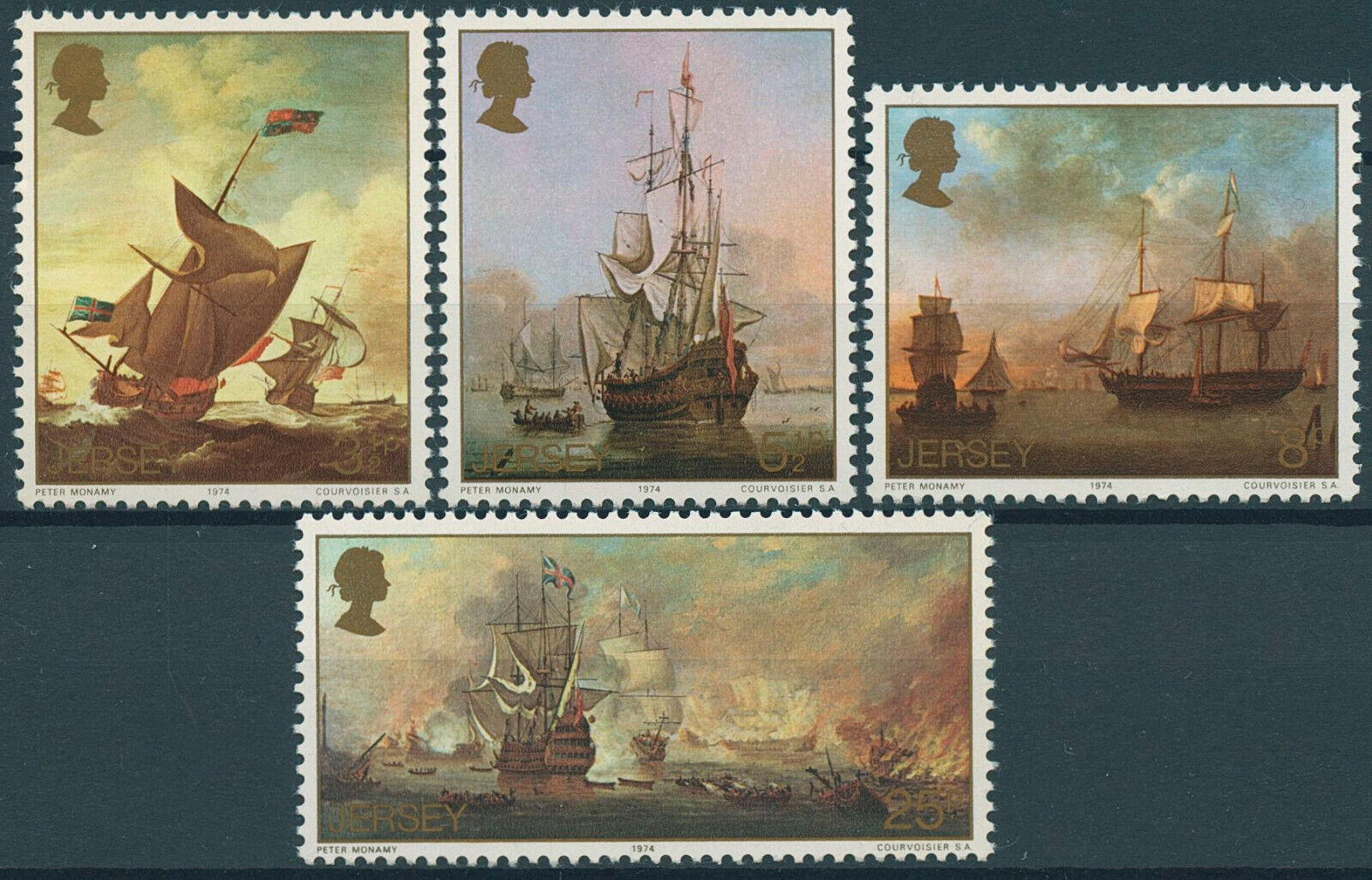 Jersey 1974 MNH Art Stamps Marine Paintings Peter Monamy Ships 4v Set
