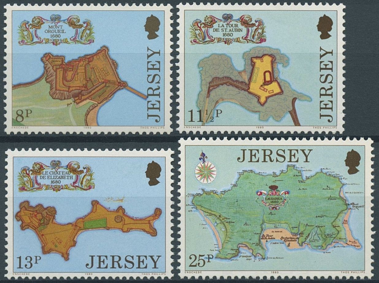 Jersey 1980 MNH Maps on Stamps Jersey Fortresses Cartography Architecture 4v Set