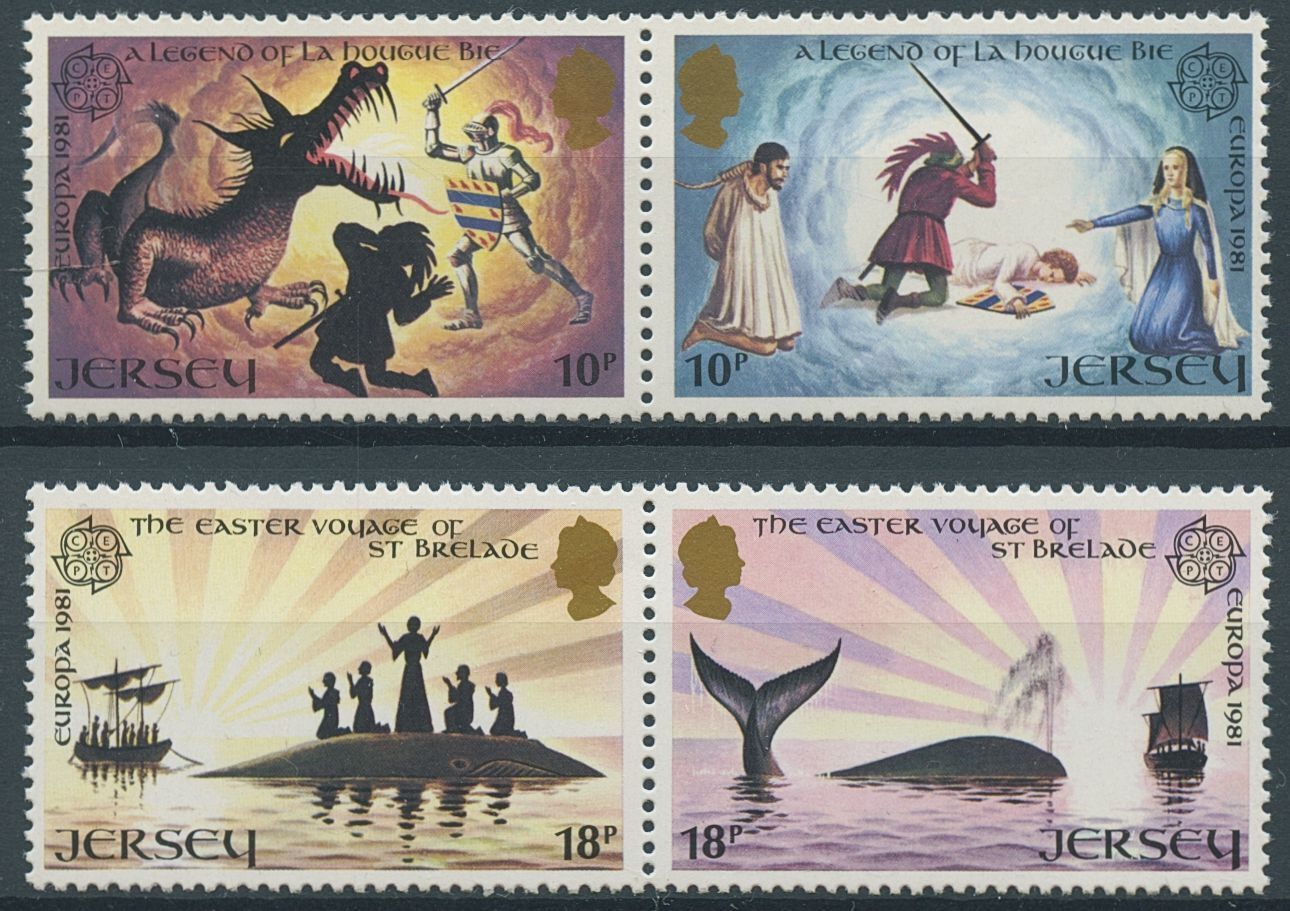 Jersey 1981 MNH Europa Stamps Folklore Dragons Whales 4v Set in Pairs