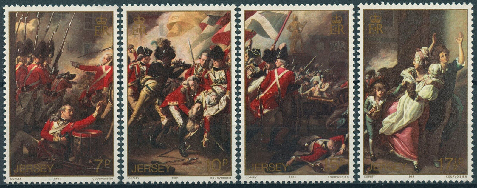 Jersey 1981 MNH Art Stamps Battle of Jersey Death of Major Peirson Copley 4v Set