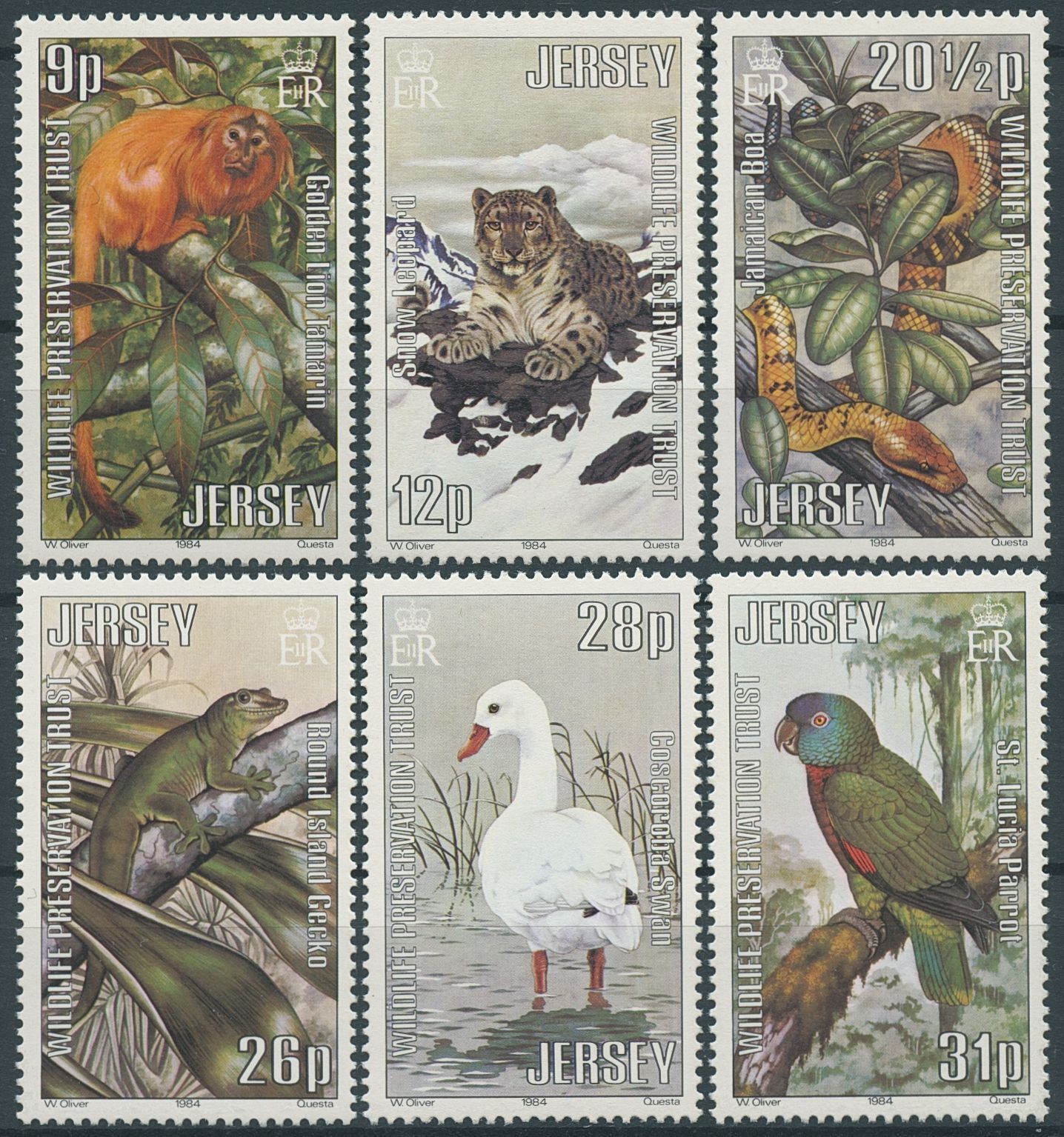 Jersey 1984 MNH Wild Animals Stamps Wildlife Preservation Trust Parrots 6v Set