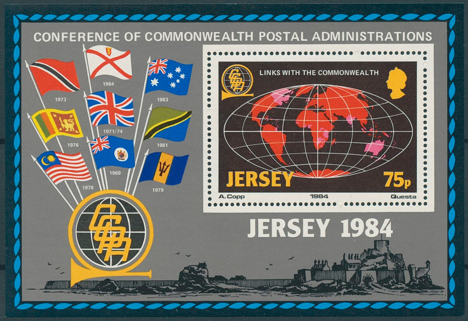 Jersey 1984 MNH Postal Services Stamps Links with Commonwealth Flags 1v M/S