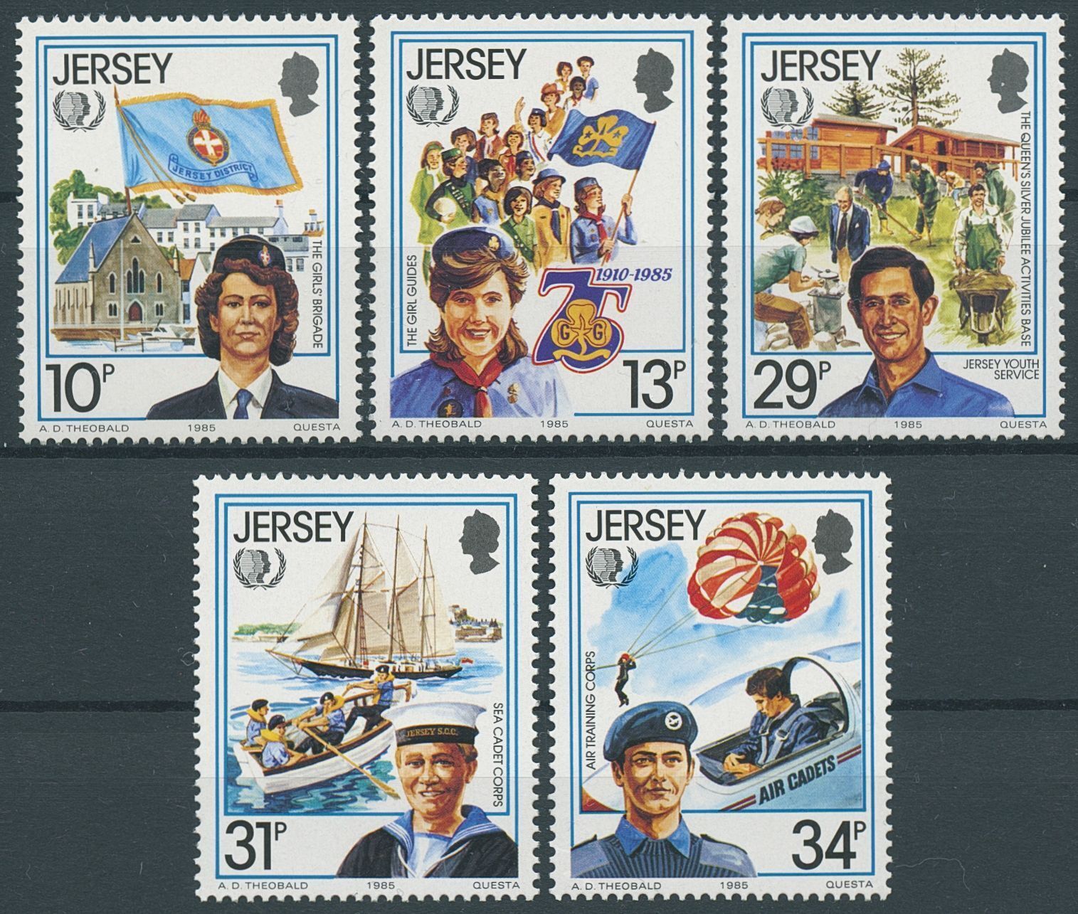 Jersey 1985 MNH Organizations Stamps Intl Youth Yr Sea Cadets Girl Guides 5v Set