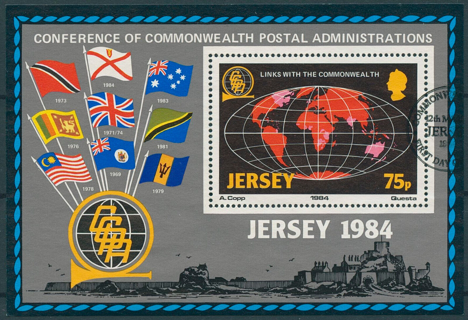 Jersey 1984 CTO Postal Services Stamps Links with Commonwealth Flags 1v M/S