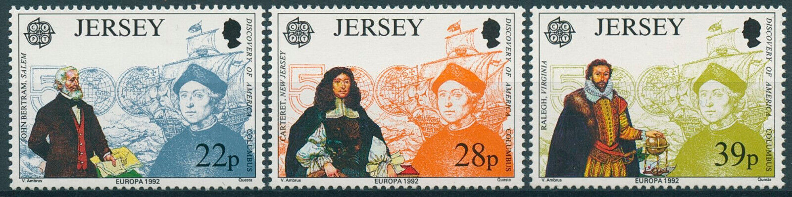 Jersey 1992 MNH Europa Stamps Discovery America Columbus Ships Explorers 3v Set