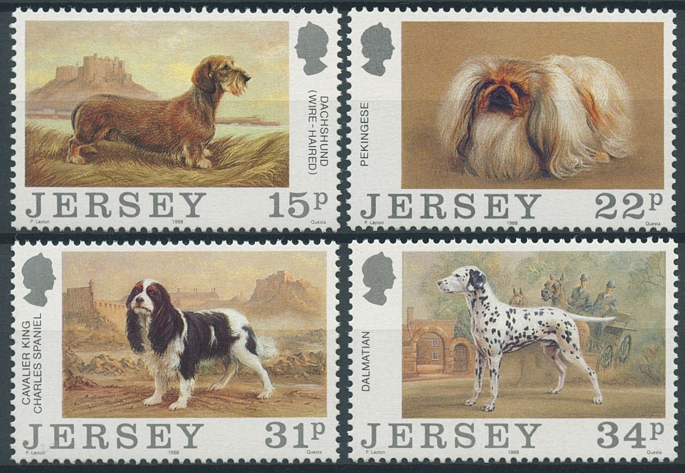Jersey 1988 MNH Dogs Stamps Jersey Dog Club Dachshund Pekingese Dalmatian 4v Set