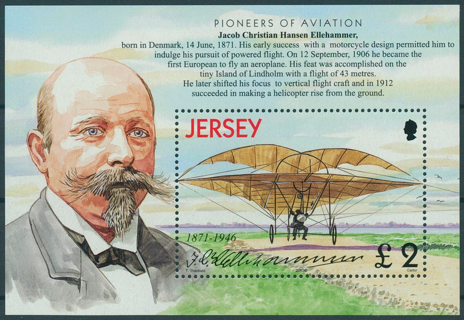 Jersey 2003 MNH Aviation Pioneers Stamps Biplane Aircraft Jacob Ellehammer 1v MS