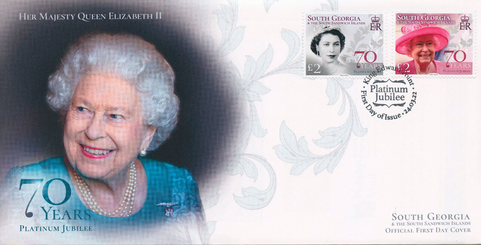 South Georgia 2022 FDC Royalty Stamps Queen Elizabeth II Platinum Jubilee 2v Set
