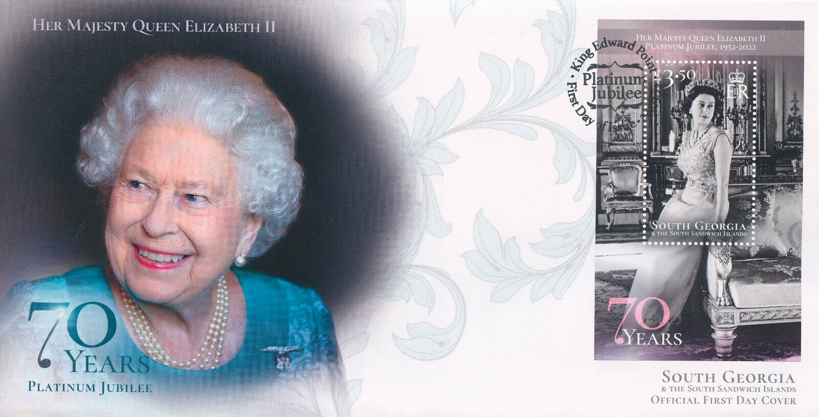 South Georgia 2022 FDC Royalty Stamps Queen Elizabeth II Platinum Jubilee 1v M/S