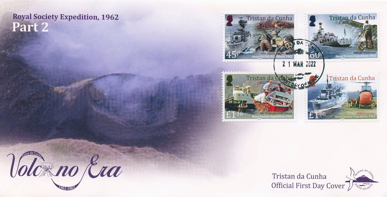 Tristan da Cunha 2022 FDC Ships Stamps Volcanoes Pt 2 1962 Expedition 4v Set