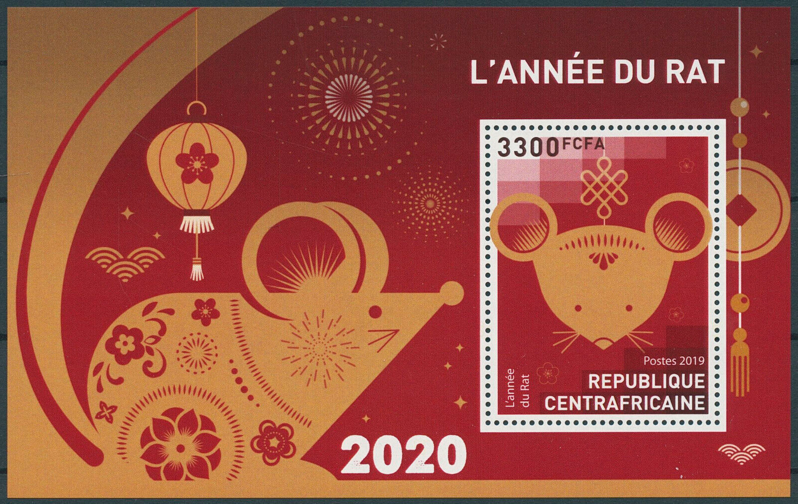 Central African Rep 2019 MNH Year of Rat 2020 Stamps Chinese Lunar New Yr 1v S/S
