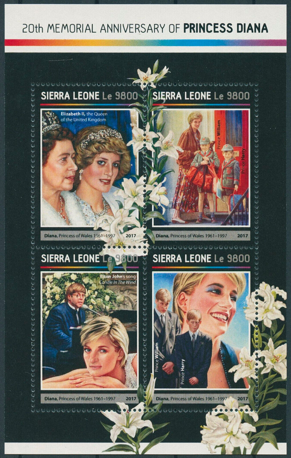 Sierra Leone 2017 MNH Royalty Stamps Princess Diana of Wales Elton John 4v M/S