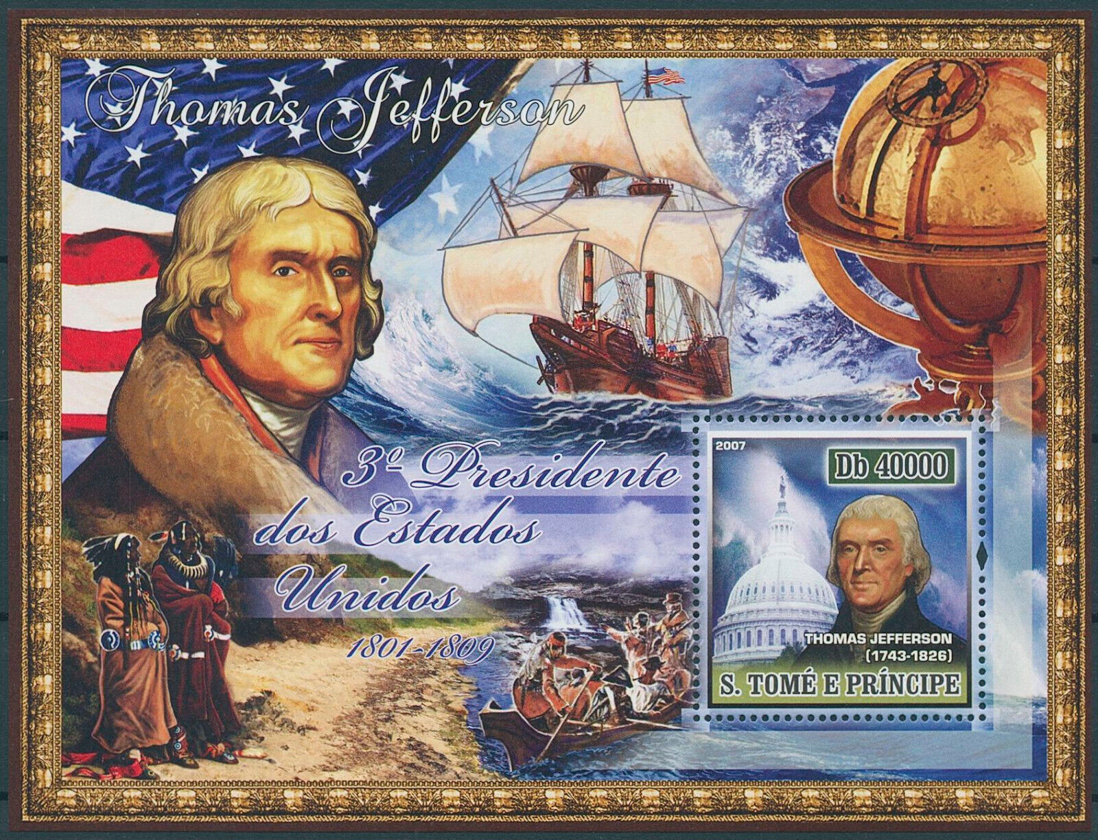 Sao Tome & Principe 2007 MNH US Presidents Stamps Thomas Jefferson People 1v S/S