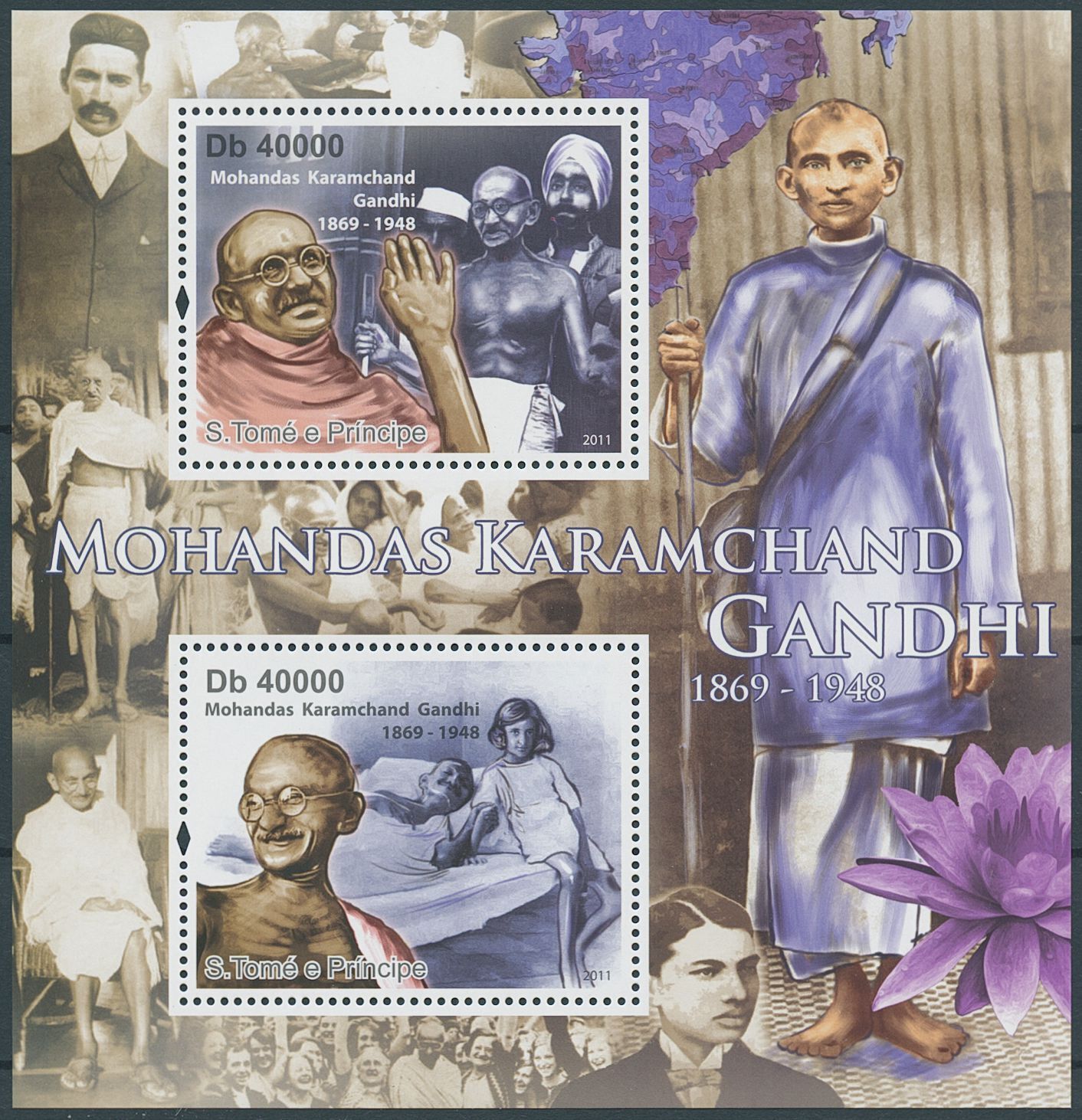 Sao Tome & Principe 2011 MNH Mahatma Gandhi Stamps Historical Figures 2v S/S
