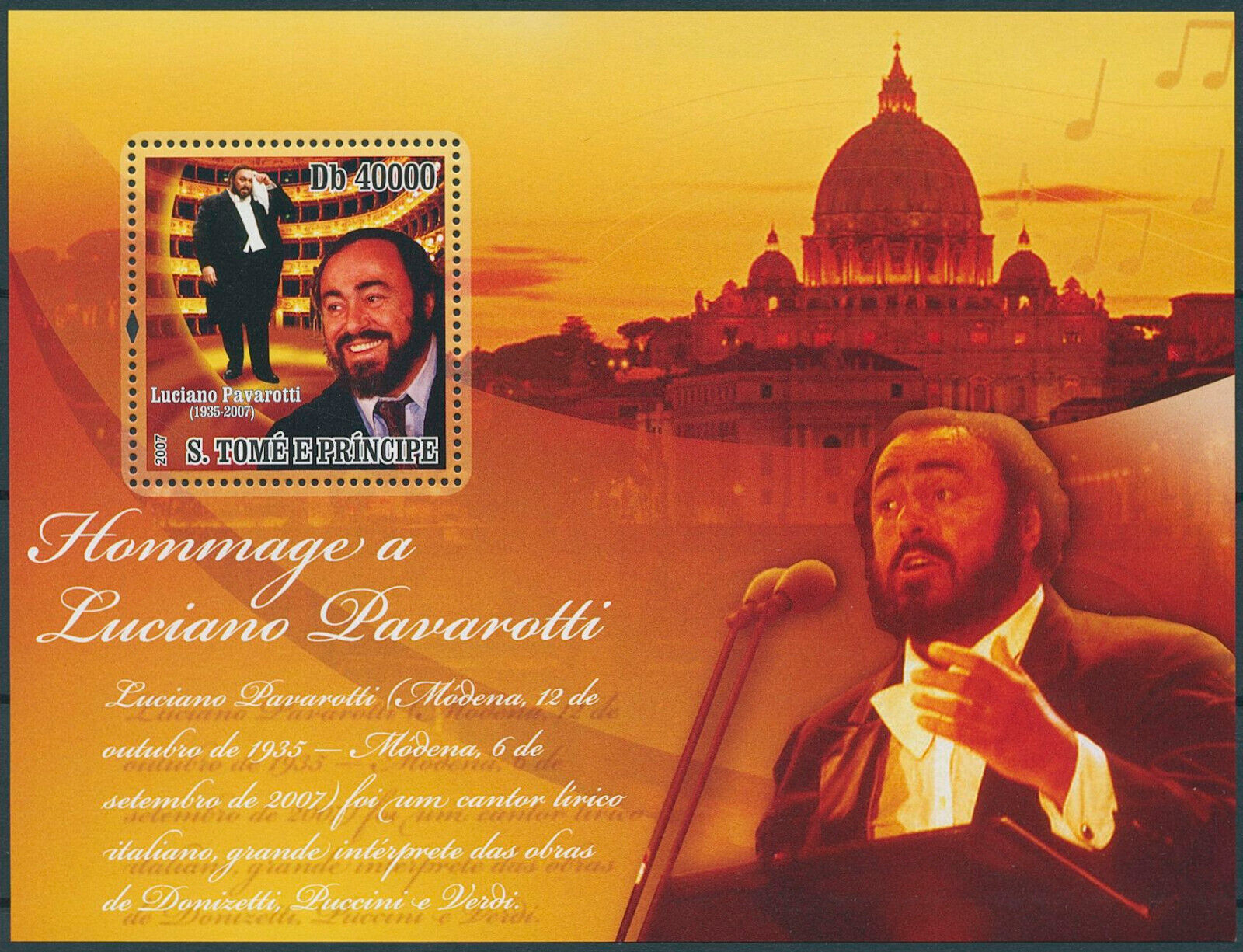 Sao Tome & Principe 2007 MNH Music Stamps Luciano Pavarotti Opera 1v S/S