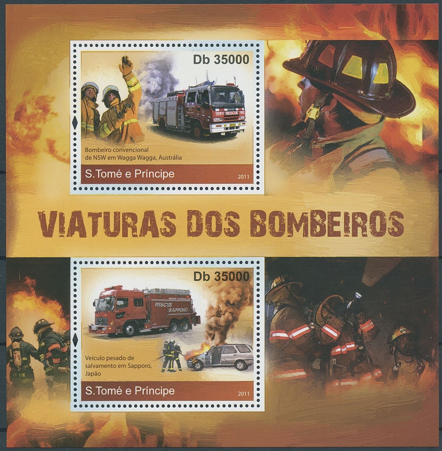 Sao Tome & Principe 2011 MNH Fire Engines Stamps Special Transport 1v S/S