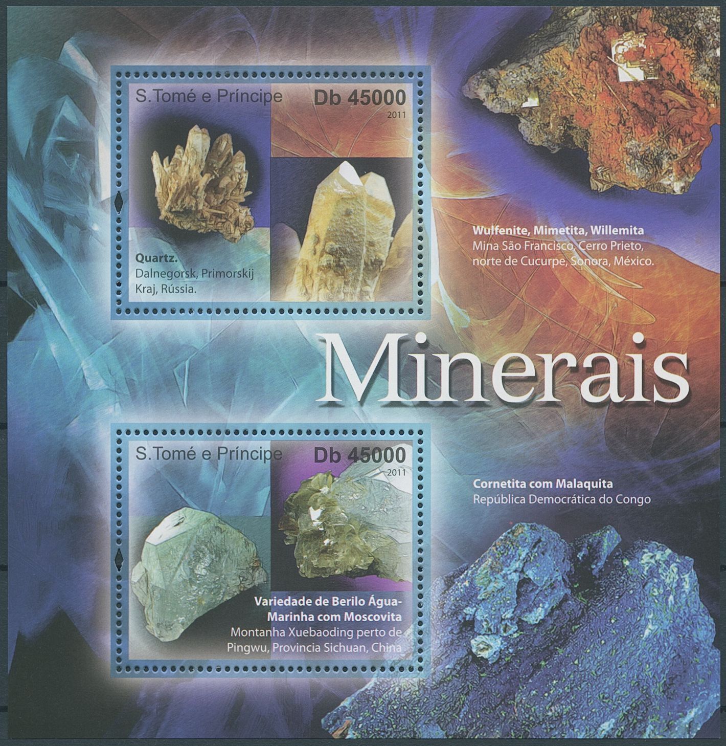 Sao Tome & Principe 2011 MNH Minerals Stamps Quartz Beryl Nature 2v S/S