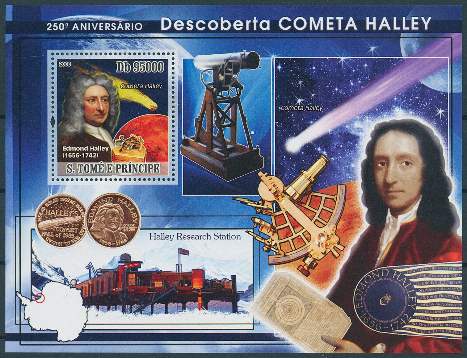 Sao Tome & Principe 2008 MNH Space Stamps Halley's Comet Edmond Halley 1v S/S