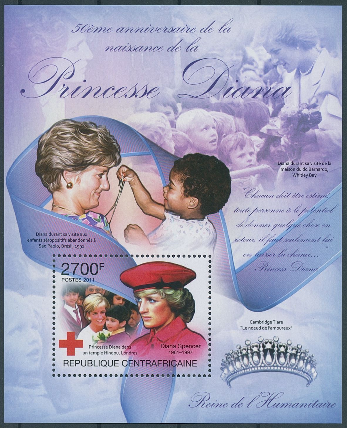 Central African Rep 2011 MNH Royalty Stamps Princess Diana Red Cross 1v S/S