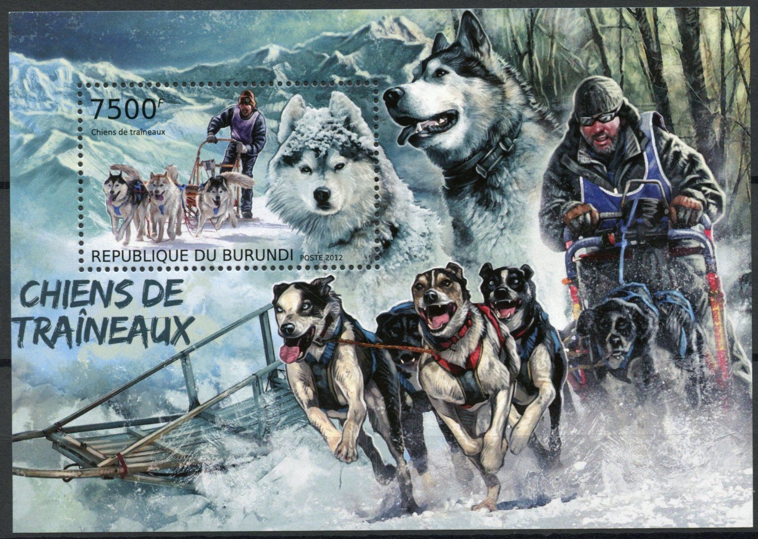 Burundi 2012 MNH Sled Dogs Stamps Working Dogs Domestic Animals 1v S/S