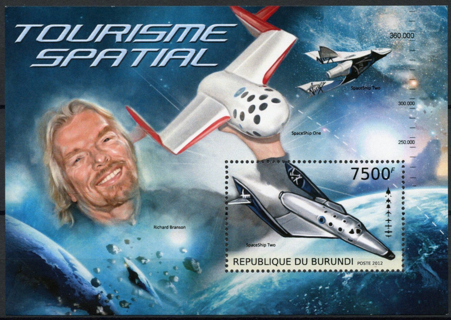 Burundi 2012 MNH Space Stamps Space Tourism Richard Branson SpaceShip One 1v S/S