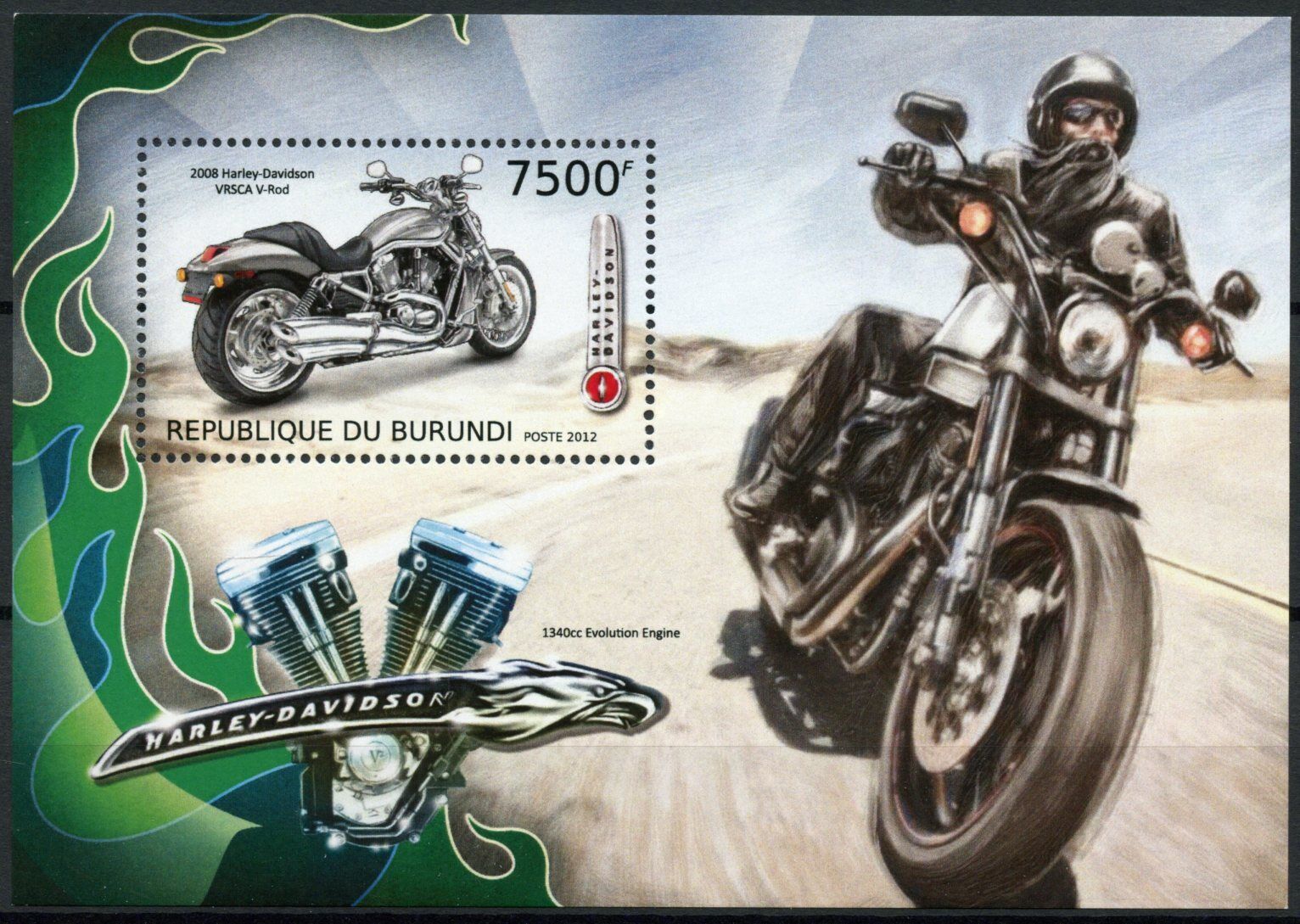 Burundi 2012 MNH Motorcycles Stamps Harley-Davidson VRSCA V-Rod 1v S/S