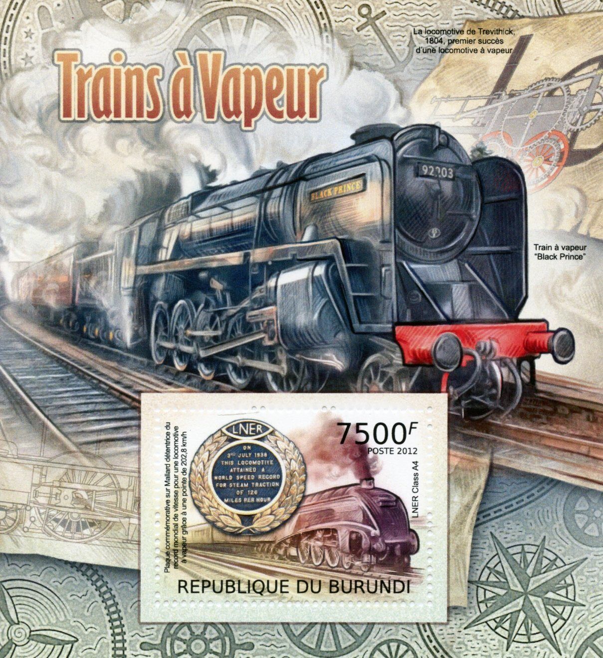 Burundi 2012 MNH Trains Stamps Steam Engines LNER Class A4 Railways Rail 1v S/S