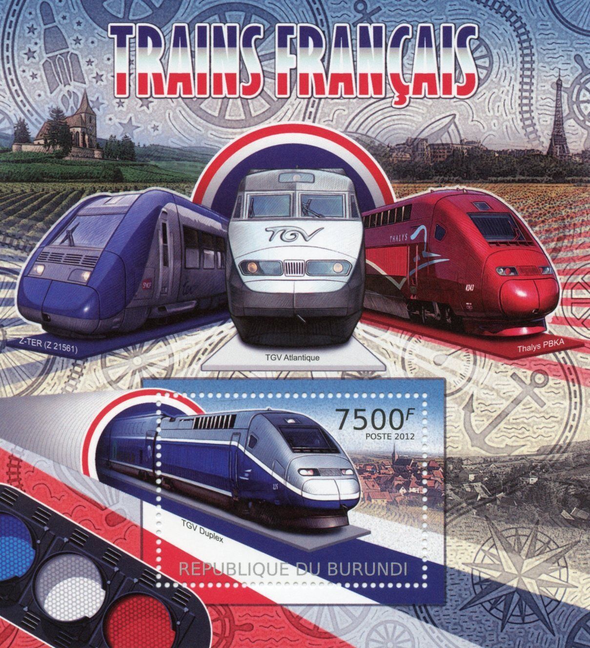 Burundi 2012 MNH Rail Stamps French Trains TGV Duplex Railways 1v S/S