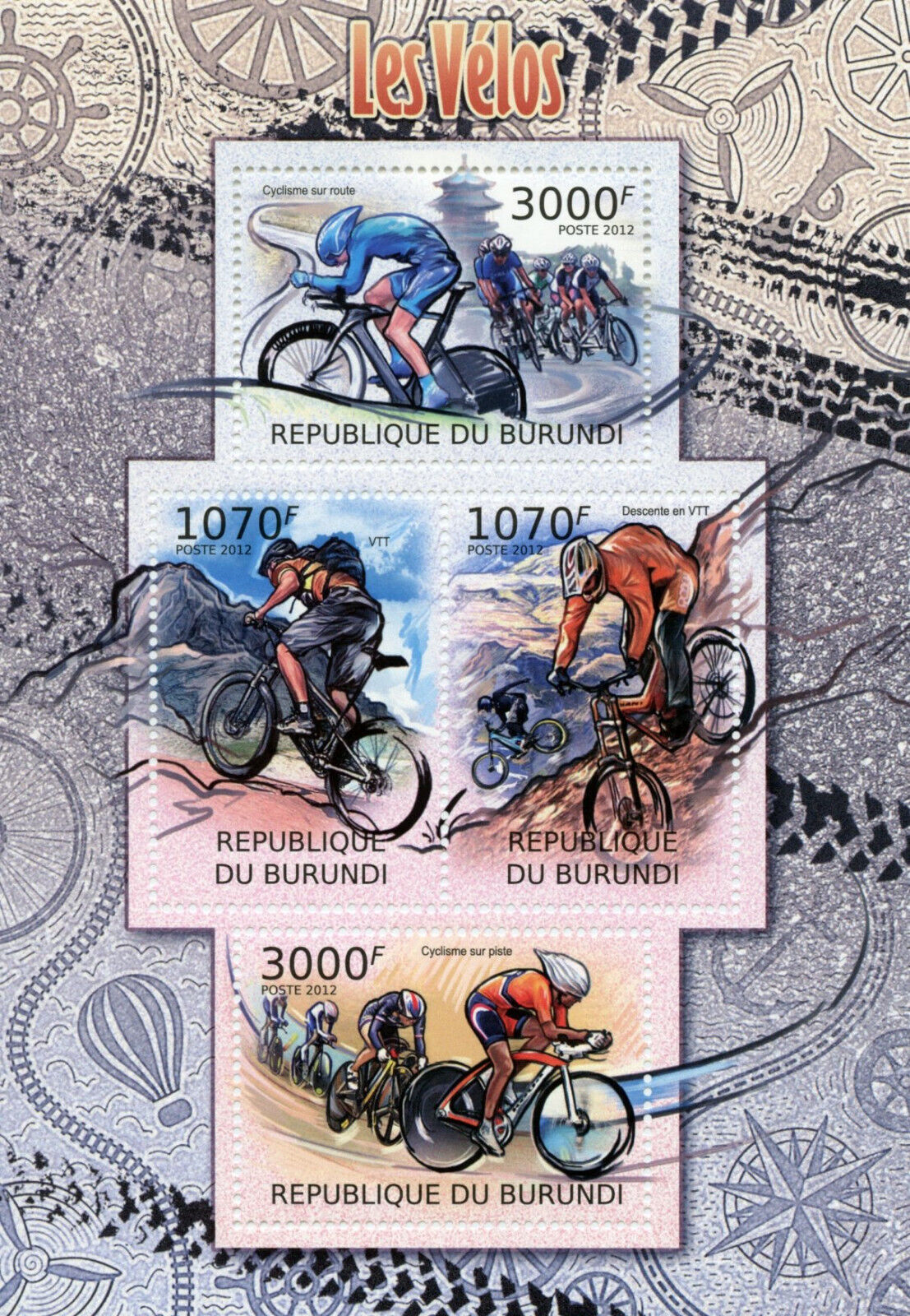 Burundi 2012 MNH Bicycles Stamps Track Cycling Mountain Bikes VTT Velos 4v M/S