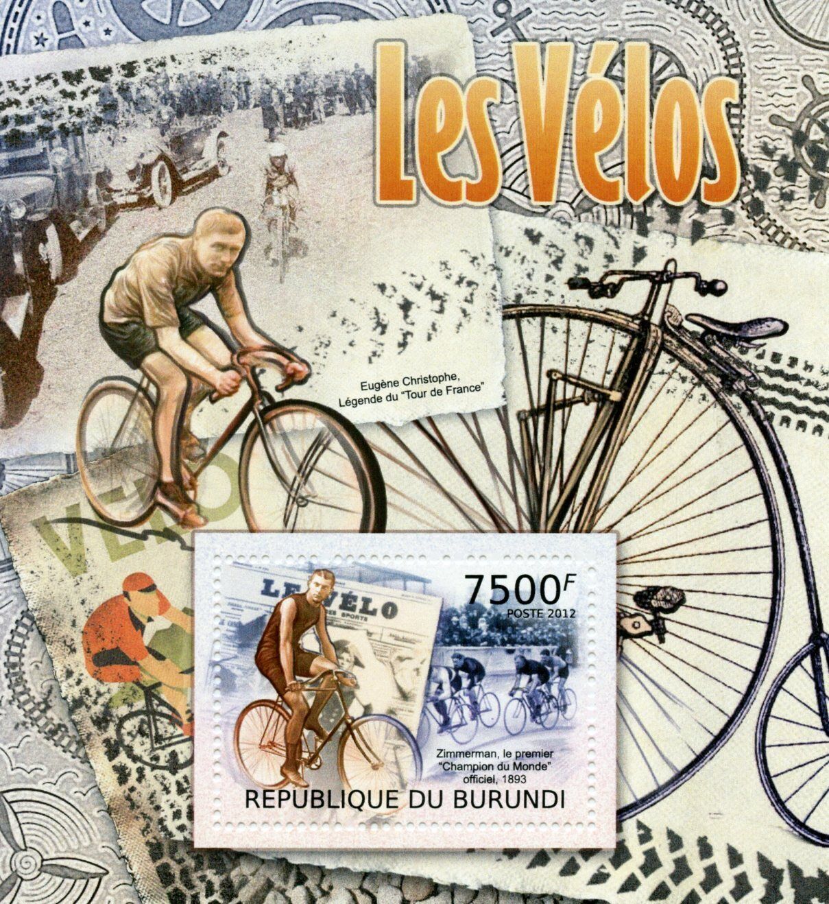 Burundi 2012 MNH Bicycles Stamps Cycling Zimmerman World Champion 1893 1v S/S