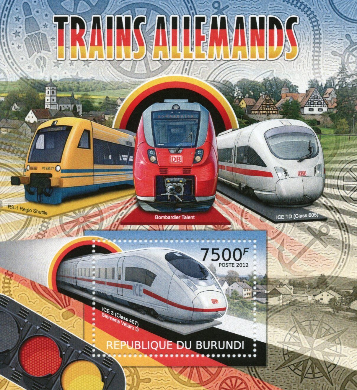Burundi 2012 MNH Rail Stamps German Trains ICE 3 Class 407 1v S/S