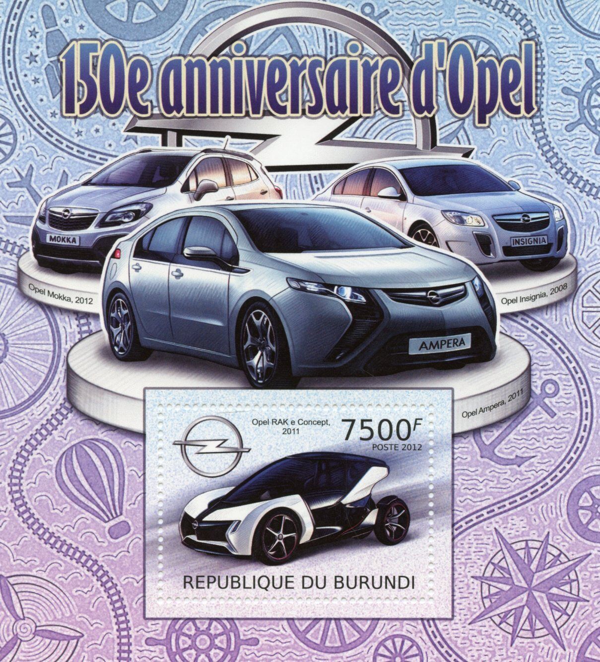 Burundi 2012 MNH Cars Stamps Adam Opel RAK Concept Mokka Ampera 1v S/S