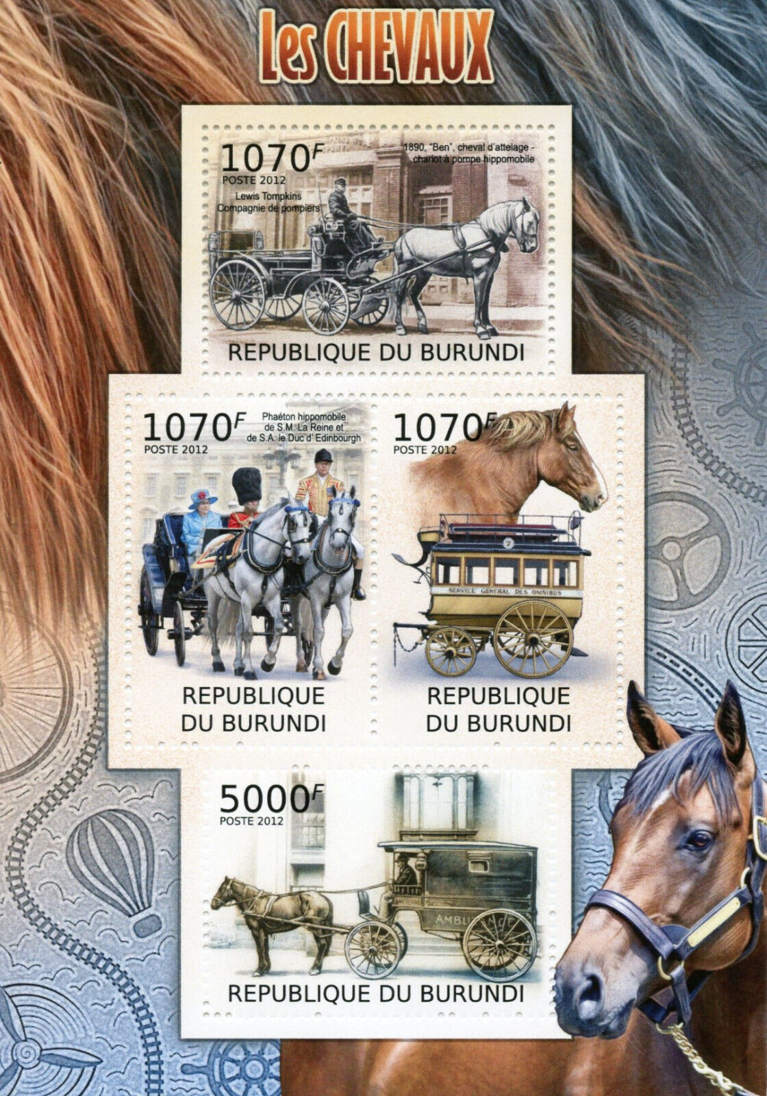 Burundi 2012 MNH Farm Animals Stamps Horses Queen Elizabeth II 4v M/S